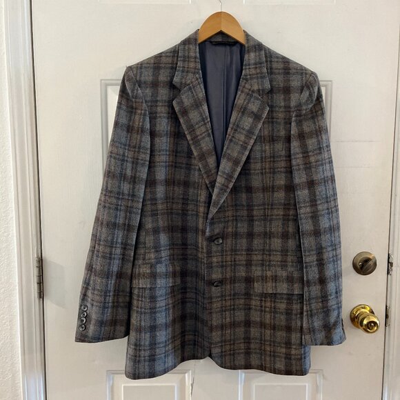 Vintage Christian Dior Monsieur 100% Virgin Wool Lined Plaid Suit Jacket - Picture 1 of 15